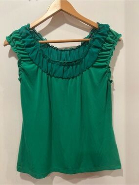 I.N. Studio Emerald Green Ruffle-Trim Cap Sleeve Top